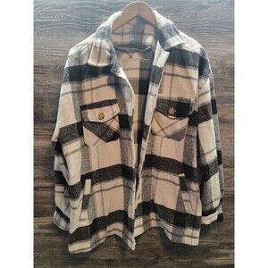 New Fashion Shacket SHIRT flannel button down oversized BLACK  WESTERN Medium